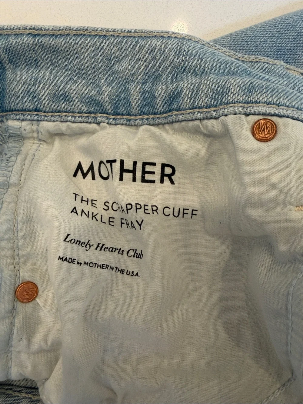 Mother button fly The Scrapper Cuff Ankle Fray Jeans